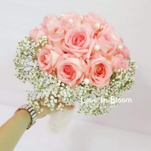 Pink rose with baby breath