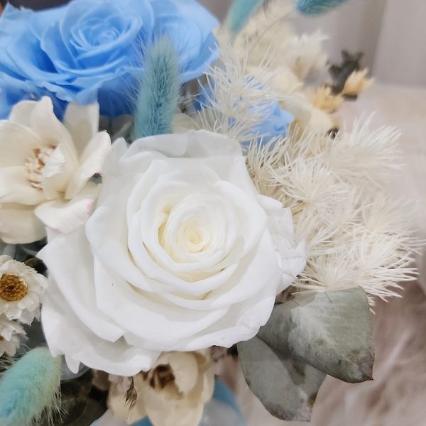 Light-blue-Bridal-Bouquet-white-rose